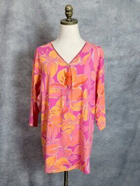 Belle Kim Gravel Primabelle Knit Ciao Bella! Tassel Zip Top Plus Size 1X Pink